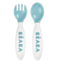 Bebemaman-Beaba-Set de 2 couverts ergonomiques 2ème âge Bleu