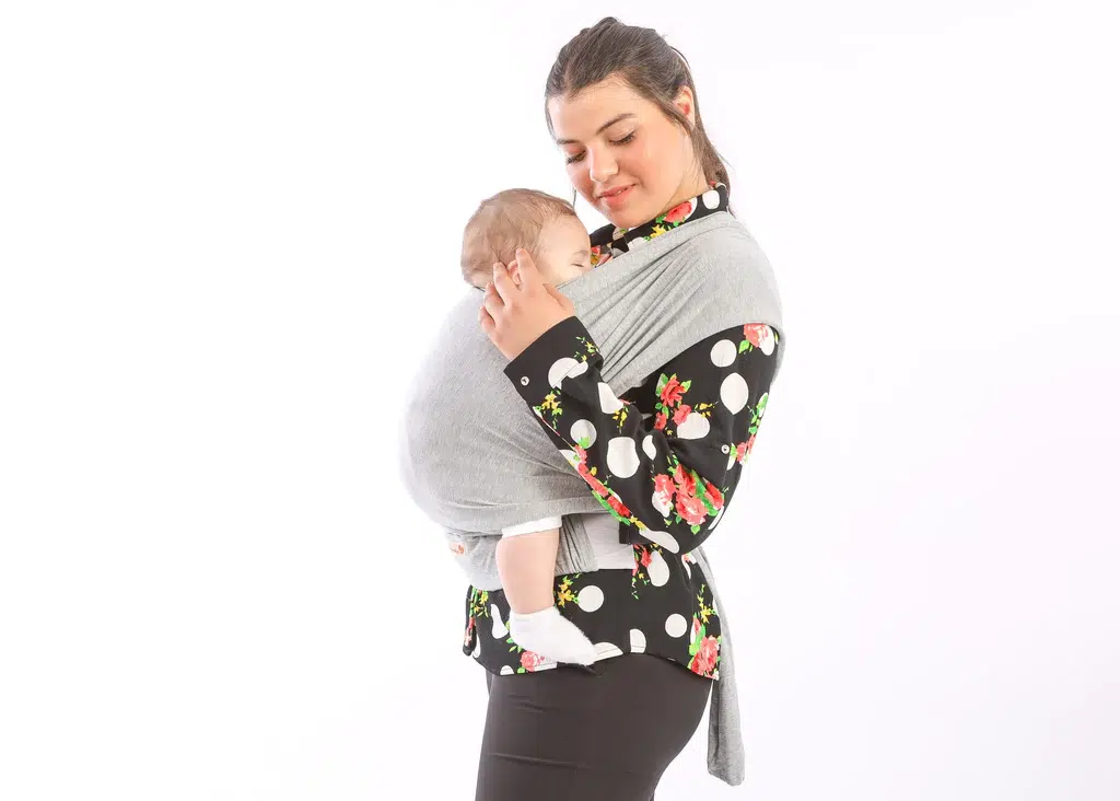 Bebemaman-Echarpe de portage avec avec soutien lombaire gris clair-1