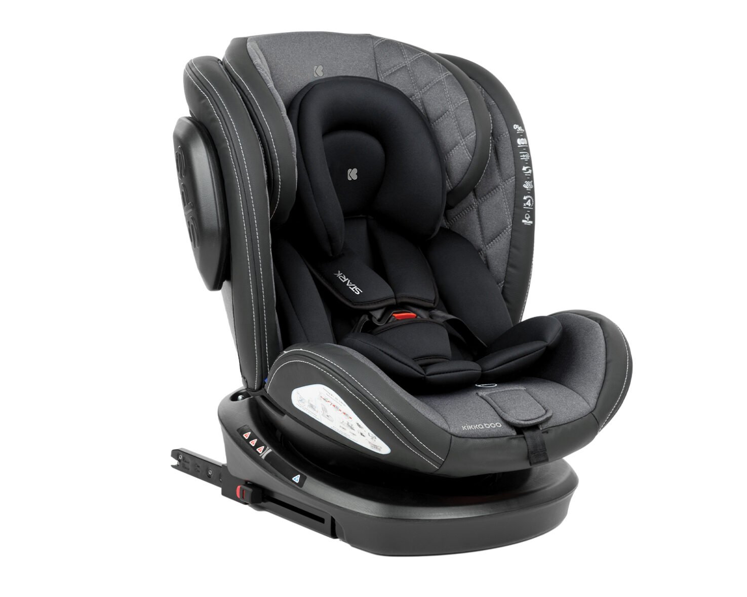 Kikkaboo Siège auto 0-1-2-3 (0-36 kg) Stark Isofix rotatif 360 – Gris Foncé