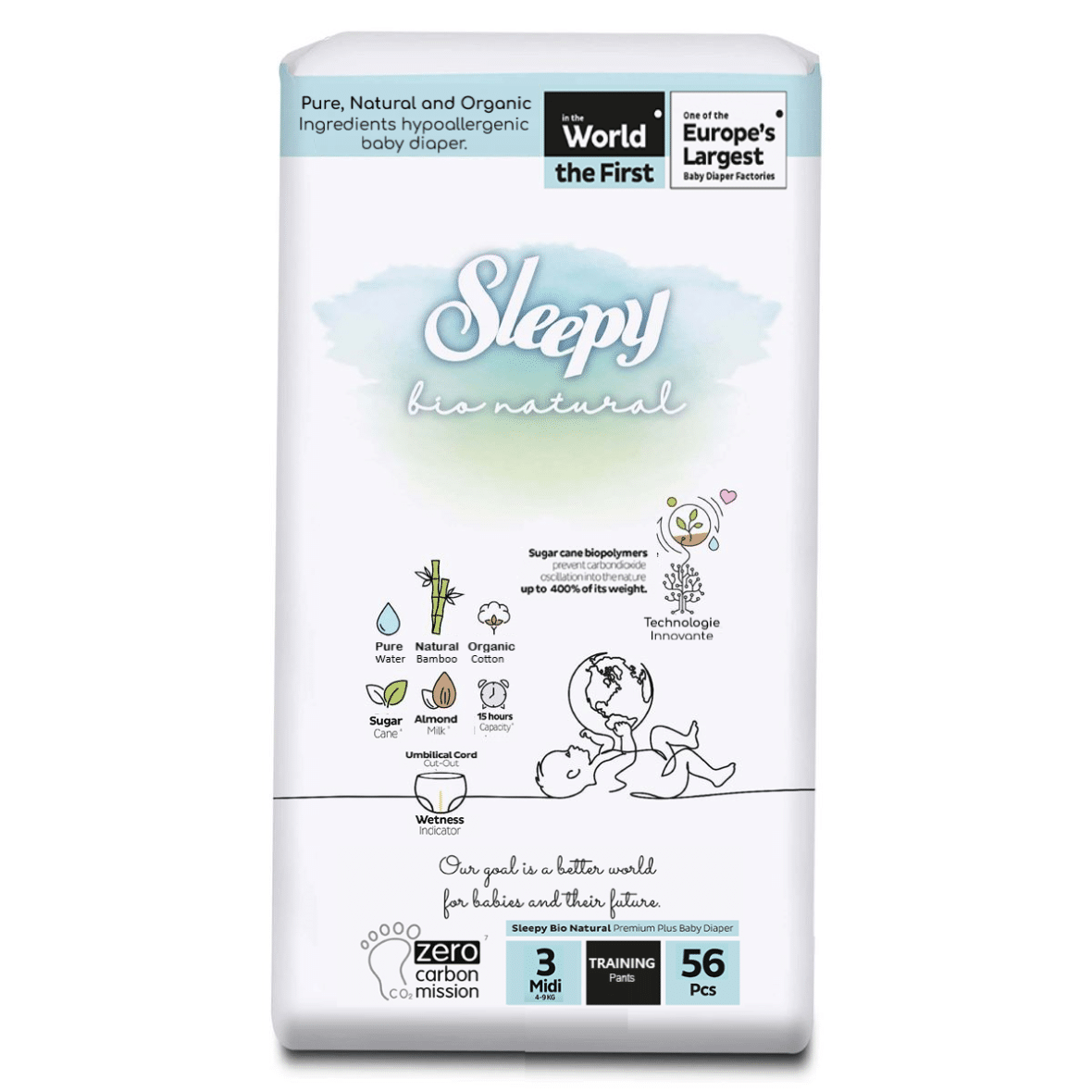 Sleepy Bio Natural Culottes Double Jumbo Midi Taille 3, 4-9 kg – 56 u