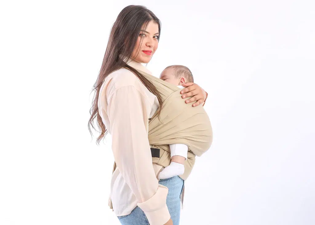 Bebemaman-Echarpe de portage avec avec soutien lombaire Beige-2