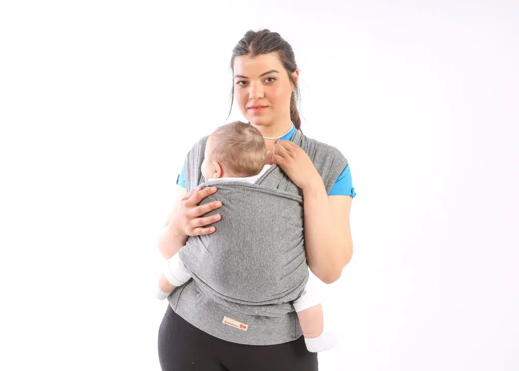 Bebemaman-Echarpe de portage avec avec soutien lombaire gris foncé-2
