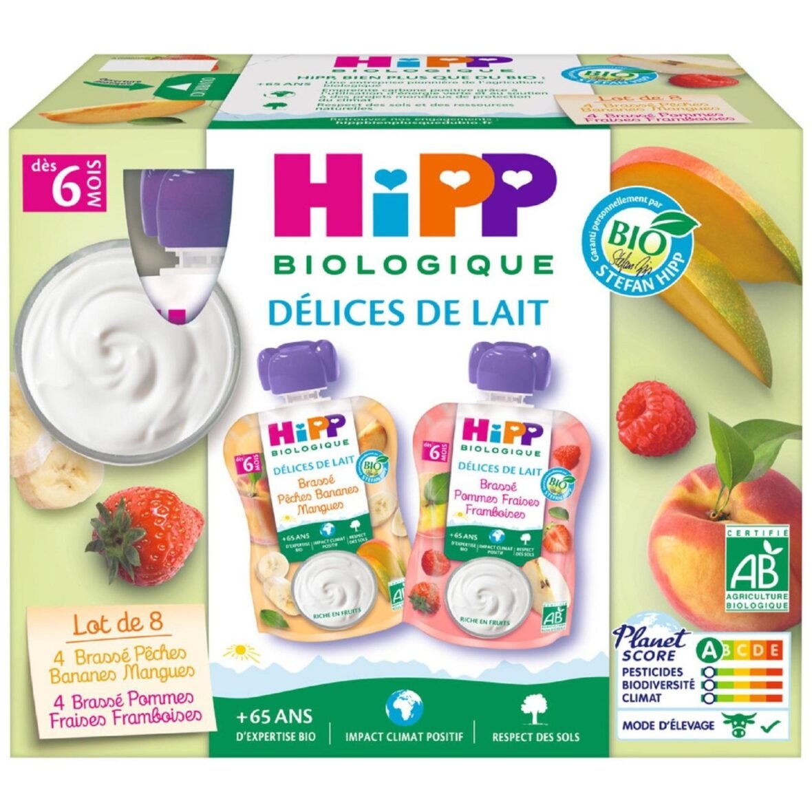 Hipp Desserts bébé dès 6 mois – Gourdes lactées fruits bio sans sucres ajoutés