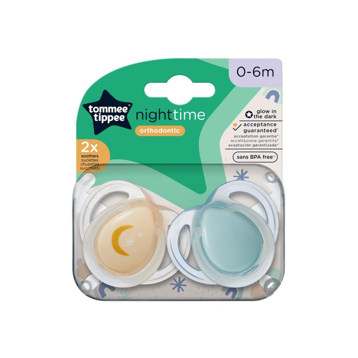 Tommee Tippee Lot de 2 sucettes Nightime orthodontic 0-6m Bleu